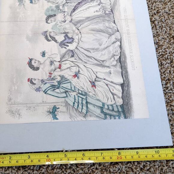 Antique Godey's Victorian Rare Hand Colored Fashion Book Plate Print August 1865 - Picture 4 of 10